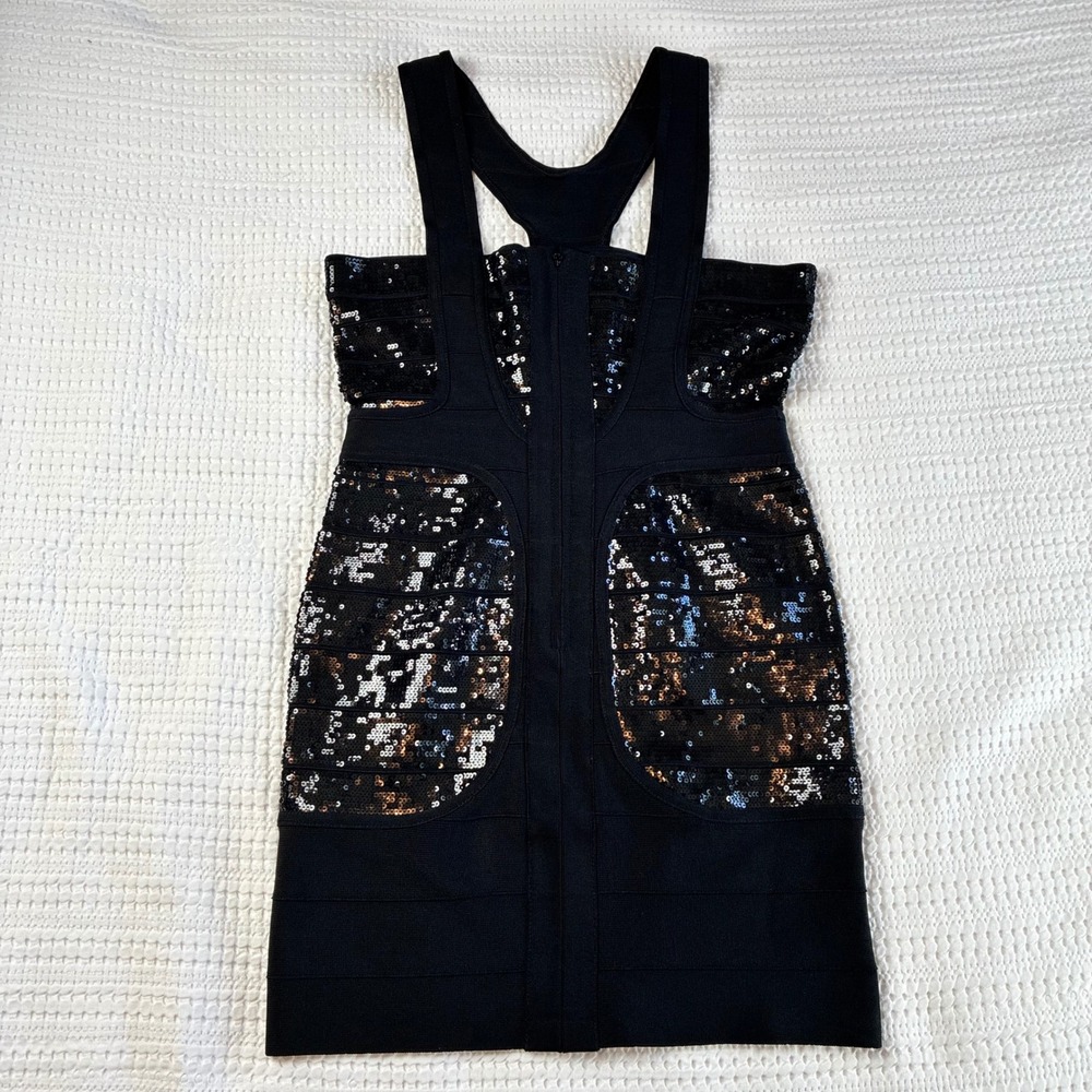 Herve Leger Bandage Dress Mini Jordan Black Sequin LBD Body Con Large - Picture 4 of 12